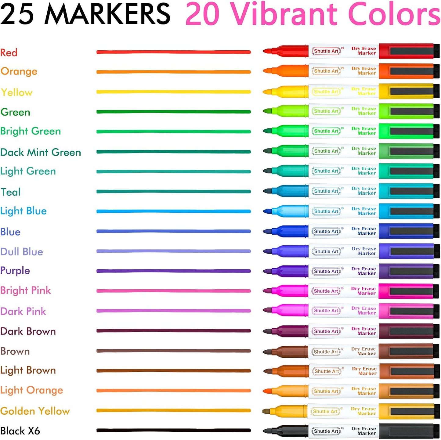 Shuttle Art Magnetic Whiteboard Markers, 20 Pieces Fine Tip and Eraser, Dry Erase Whiteboard Markers, for Writing on Whiteboards, Weekly Planner, Glass for School Office Home
