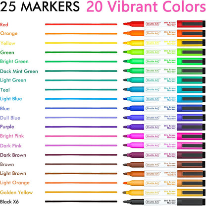 Shuttle Art Magnetic Whiteboard Markers, 20 Pieces Fine Tip and Eraser, Dry Erase Whiteboard Markers, for Writing on Whiteboards, Weekly Planner, Glass for School Office Home