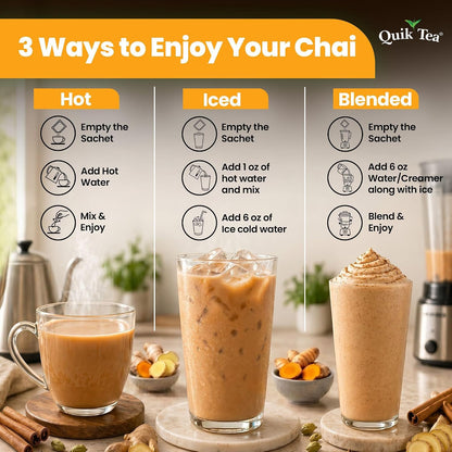 QuikTea Instant Chai Latte Mix, Turmeric Ginger, Unsweetened, 10 Sachets