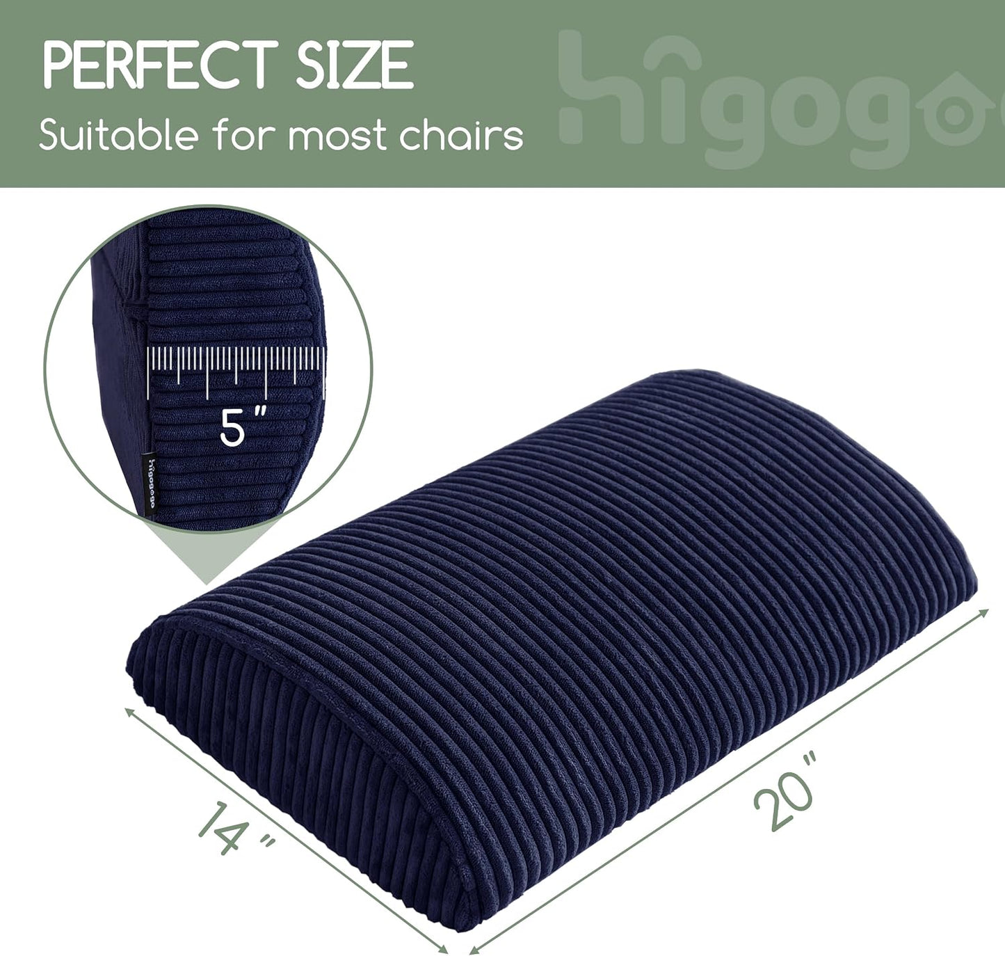 HIGOGOGO Lumbar Support Pillow for Recliner Chair/Accent Chair/Couch, Memory Foam Back Support Cushion for Elderly, Recliner Cushions for Back Rest, Pain Relief, Reading, Washable Cover, Dark Grey