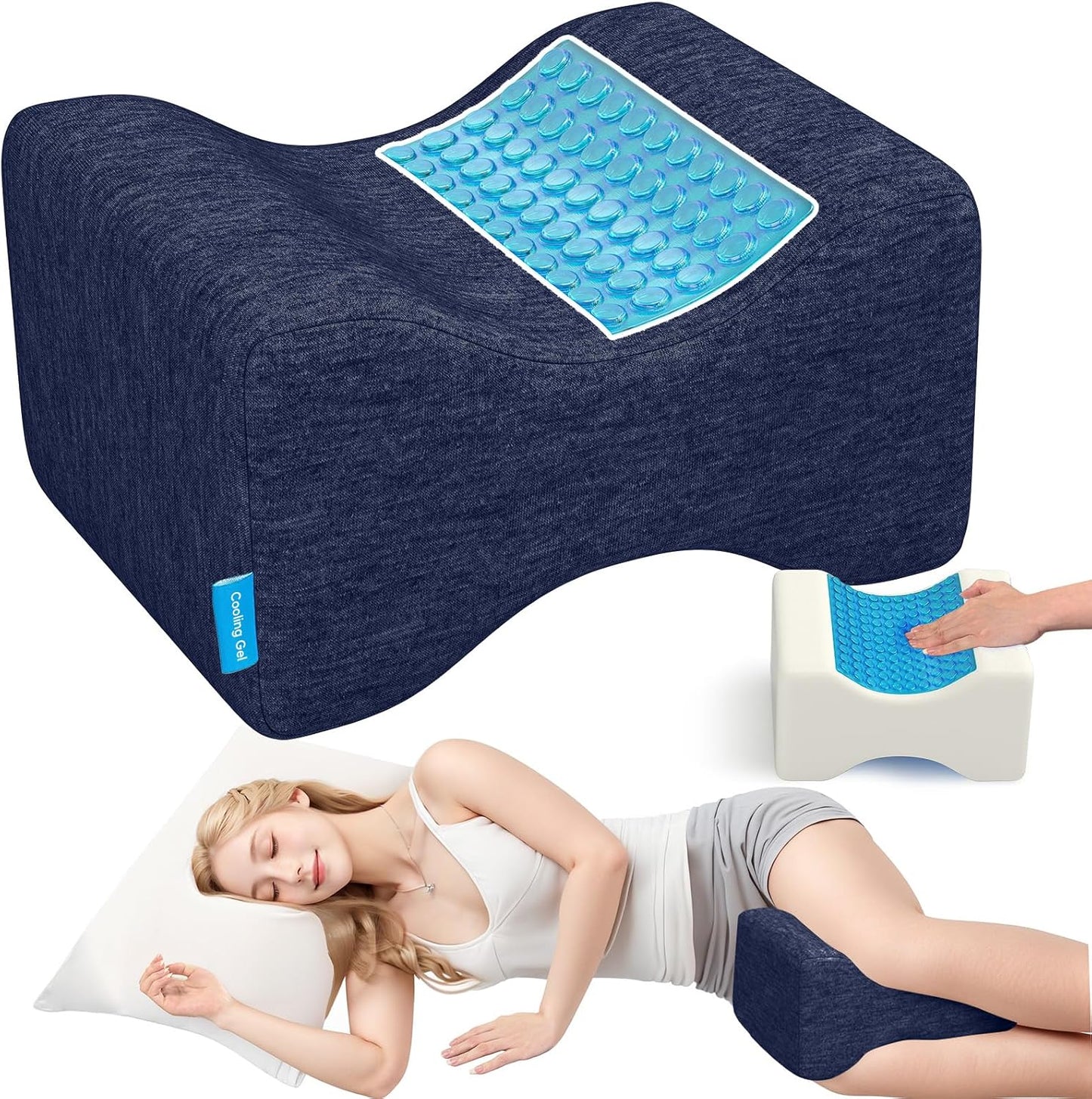 Knee Pillow for Side Sleepers with Cooling Gel, Memory Foam Elevation Pillow for Spine Aligning, Sciatica, Back, Hip, Knee, Ankle Pain, Grey/Large
