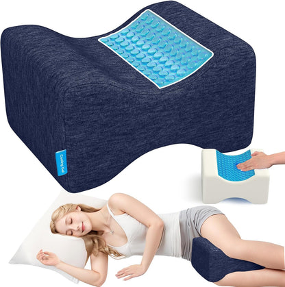 Knee Pillow for Side Sleepers with Cooling Gel, Memory Foam Elevation Pillow for Spine Aligning, Sciatica, Back, Hip, Knee, Ankle Pain, Grey/Large