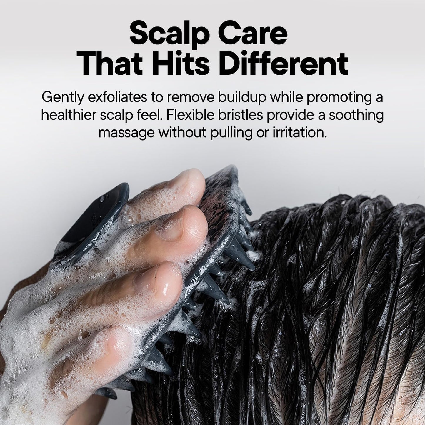 TOOLETRIES The Scrub King Silicone Shower Set for Men & Women, Hygienic Silicone Exfoliating Bath Set with Back Scrubber, Body Scrubber, Face Scrubber, Scalp Massager, Hooks & Holder - Charcoal
