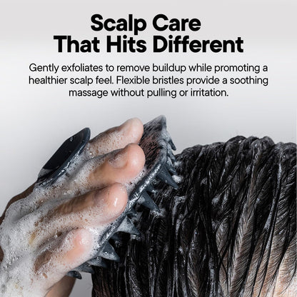 TOOLETRIES The Scrub King Silicone Shower Set for Men & Women, Hygienic Silicone Exfoliating Bath Set with Back Scrubber, Body Scrubber, Face Scrubber, Scalp Massager, Hooks & Holder - Charcoal