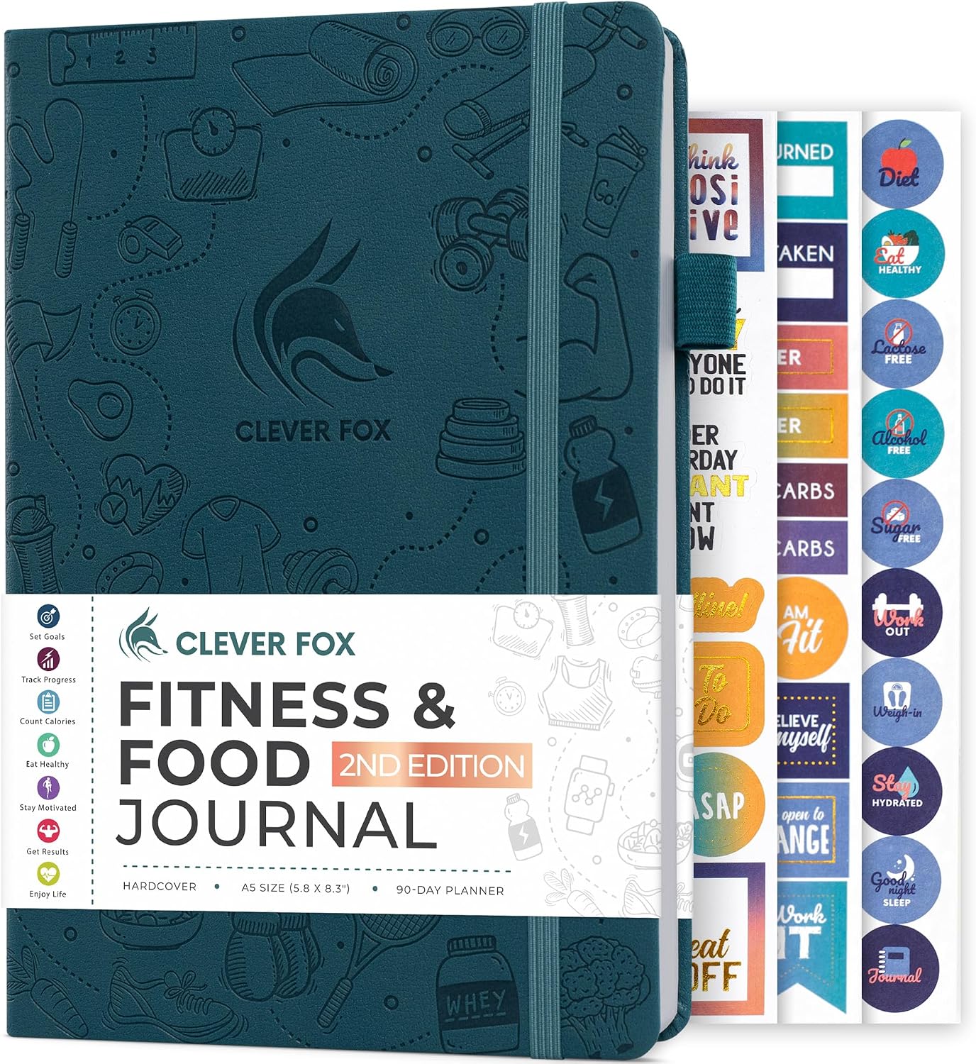 Clever Fox Fitness & Food Journal – Nutrition & Workout Planner for Women & Men – Diet & Gym Exercise Log Book with Calendars, Diet & Training Trackers - Undated, A5 Size, Hardcover (Forest Green)