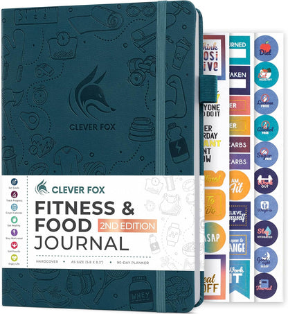 Clever Fox Fitness & Food Journal – Nutrition & Workout Planner for Women & Men – Diet & Gym Exercise Log Book with Calendars, Diet & Training Trackers - Undated, A5 Size, Hardcover (Forest Green)