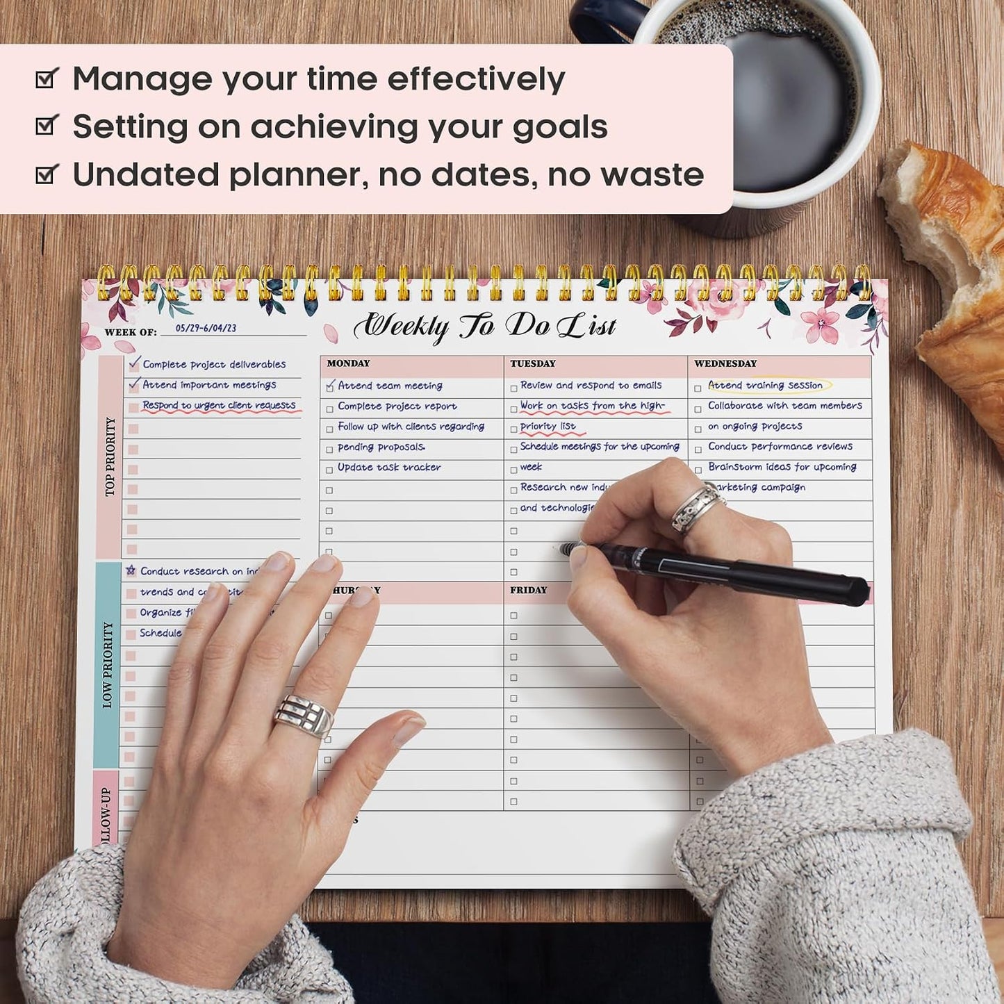 Taja Weekly To Do List Notepad with 52 Undated Sheets（8.5"×11"）- Weekly Desk Planner for Women & Man, Work and Home -1 Pack Violet Dream
