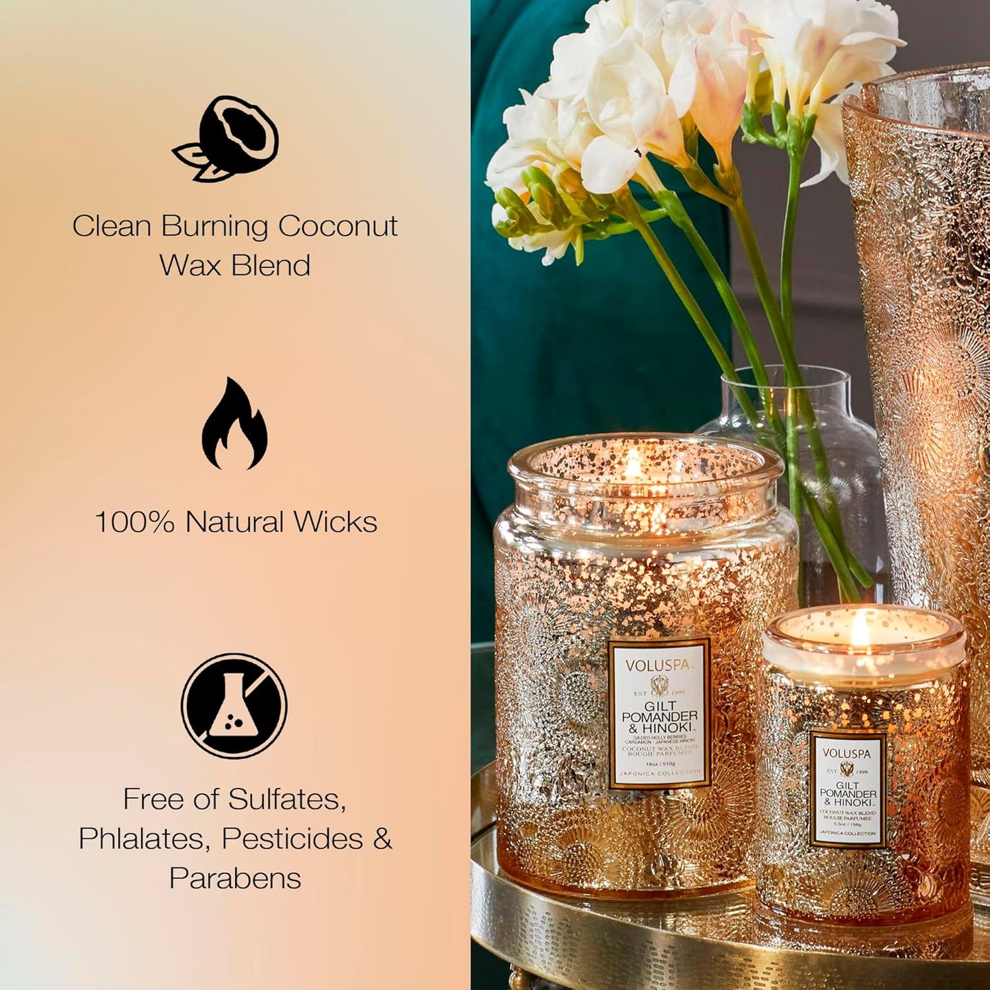 Voluspa Baltic Amber Candle, 18 oz, Coconut Wax Blend, Scented Candles for Home, 100 Hour Burn Time, Candle Jar