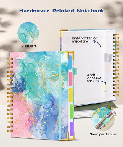 Hardcover Spiral Notebook journal with Removable Dividers Tabs, 300 Pages Leather 5 Subject Notebook College Ruled, 8"x10" Large B5 Notebooks for Work School Note taking, Lined Journal for Women,Black