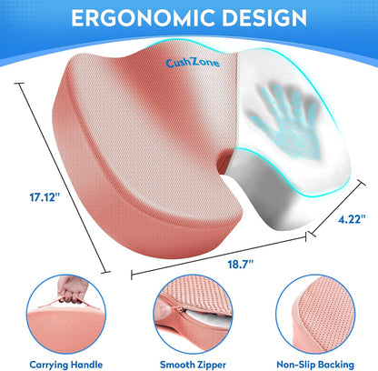 CushZone Seat Cushion - Memory Foam Office Chair Cushion for Sciatica, Tailbone & Back Pain Relief - Orthopedic Coccyx Pillow for Car, Airplane, Pregnancy & Long Sitting at Work, Black