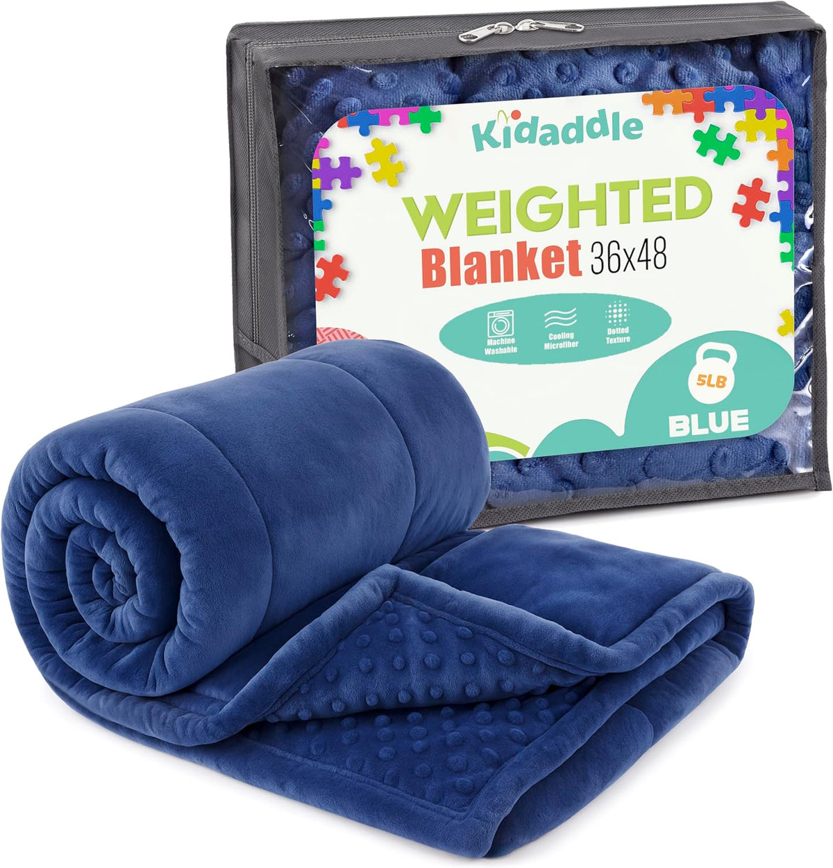 Kidaddle 5lb Weighted Blanket for Kids (Blue) 19x22 Inch, Plush Minky Weighted Lap Pad with Travel Bag for Ages 4+