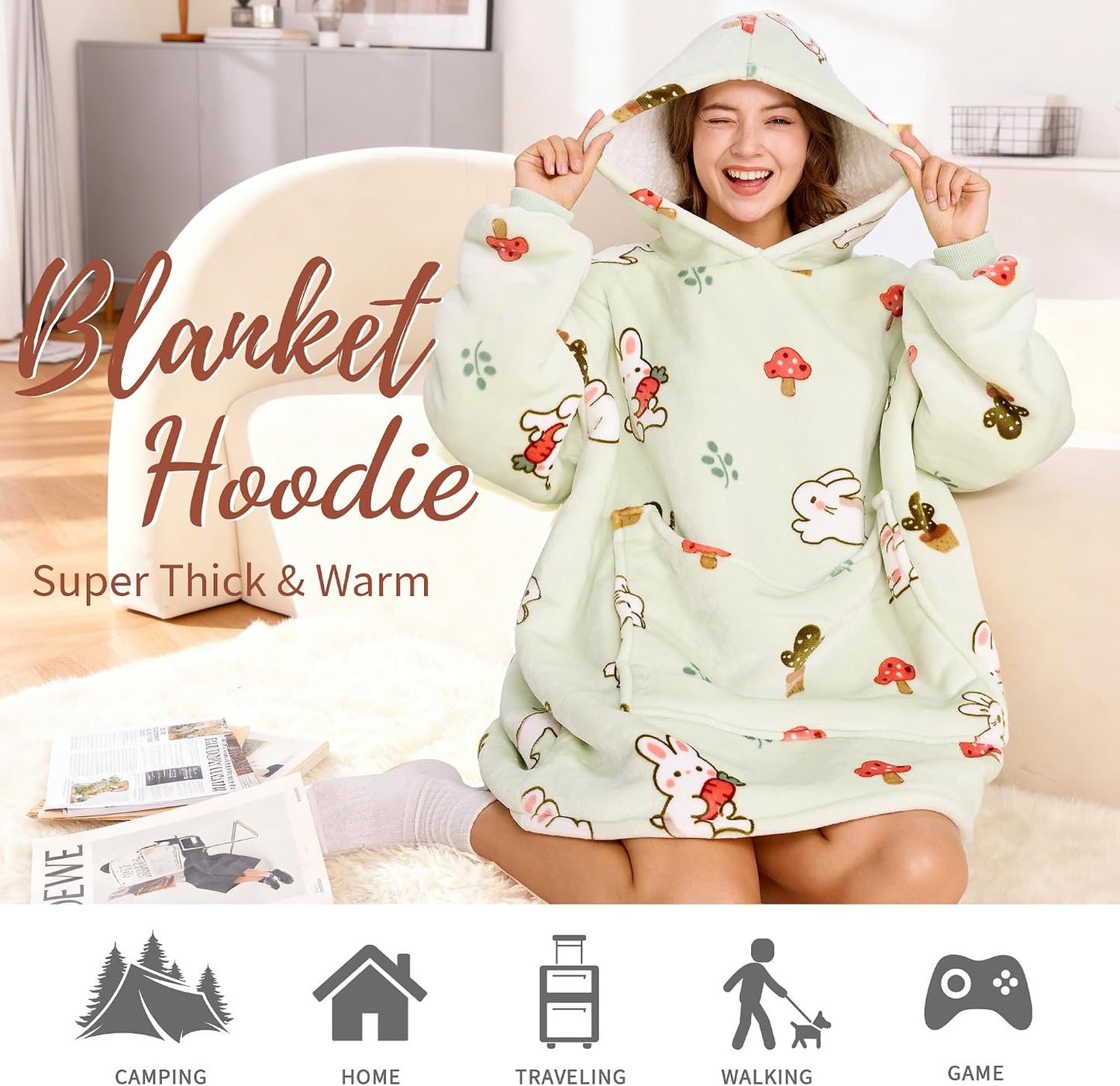 Aemilas Wearable Blanket Hoodie - Warm Sherpa Blanket Sweatshirt as Gifts for Adult Women Mom Men, One Size Fits All