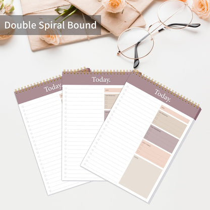 To Do List Notepad - Daily Planner Notepad 104 Pages Task Planner, 6.7" x 9.8" Double Sided Spiral Notebook with Checklist Productivity Planning Pad for Work Office Home-Pink