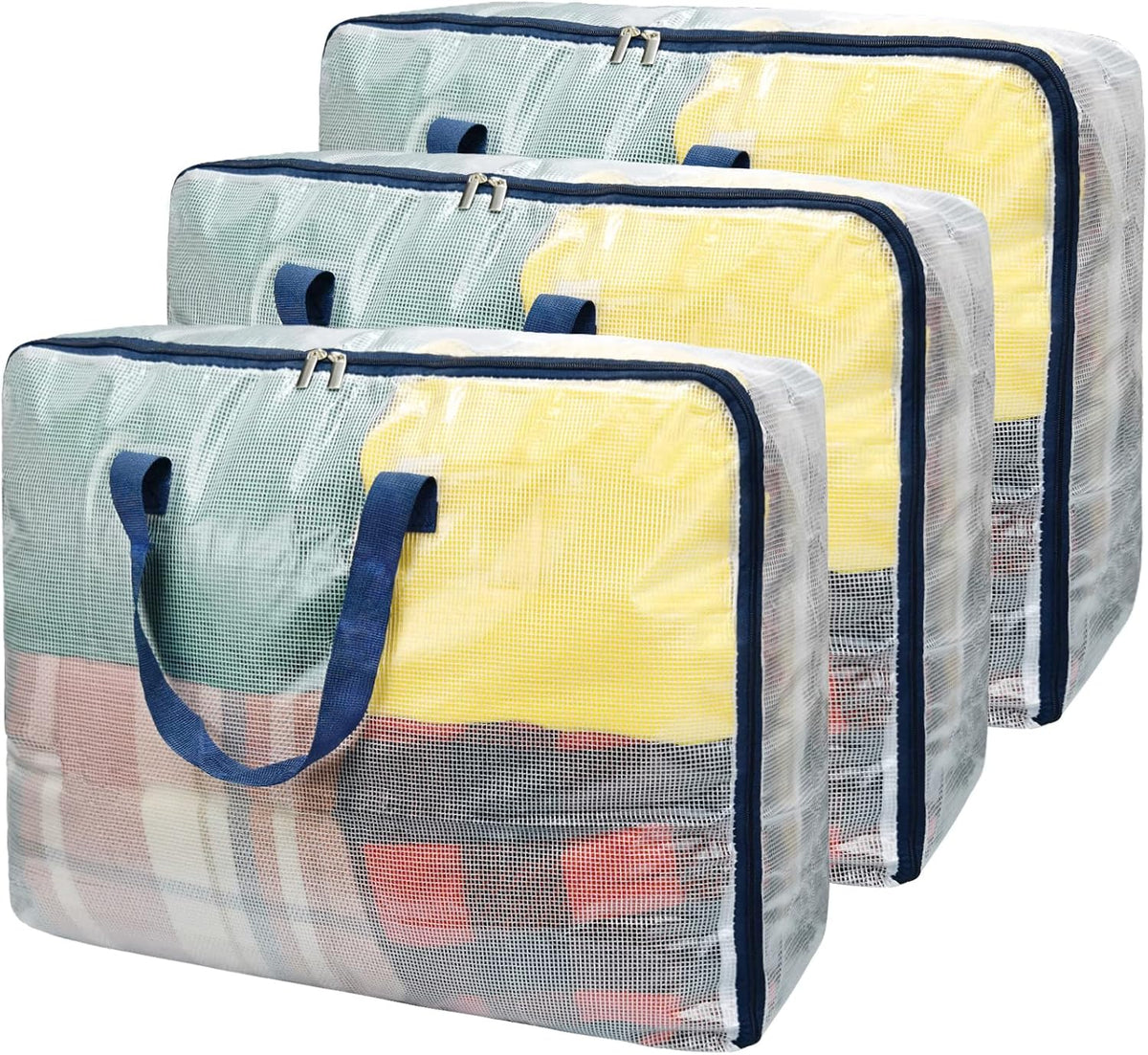 Ineetatu Clear Storage Bags with Zipper, 75L Extra Large Capacity - Closet, Underbed Storage Organizer for Clothes, Bedding, Comforter, Toys, Pillow & Blanket, 3 Pack