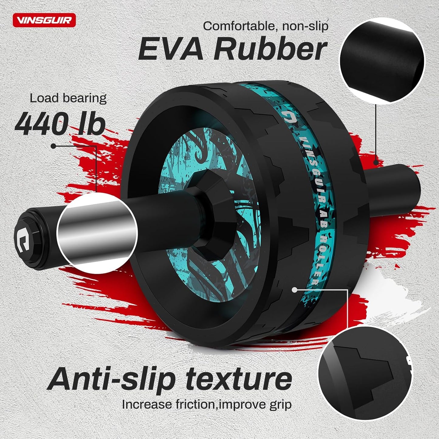 VINSGUIR Ab Roller Wheel, Abs & Core Workout Equipment for Home Gym with Knee Pad Accessories, Abdominal Wheel for Full-body Strength Training