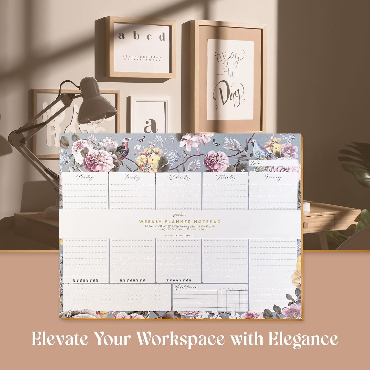Peachly Desktop Weekly Planner Notepad | 60 Undated Tear-Off Pages | Schedule Daily To-Do Lists | Increase Your Productivity In Less Than 5 Minutes A Week | Achieve Your Goals | Peach and Mint Fern