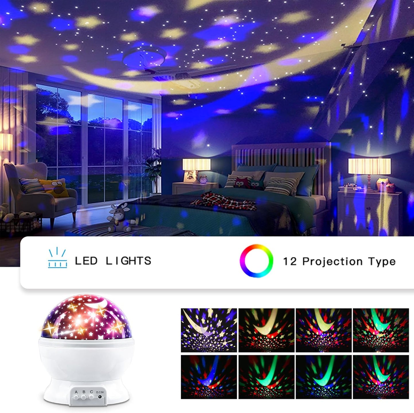 Kids Star Projector Night Light, Star Night Light Projector for Kids, Ceiling Stars Projection Lamp with Timer, 360° Rotating Night Light for Bedroom, Birthday Gift for 3 4 5 Year Old Girls Boys Black