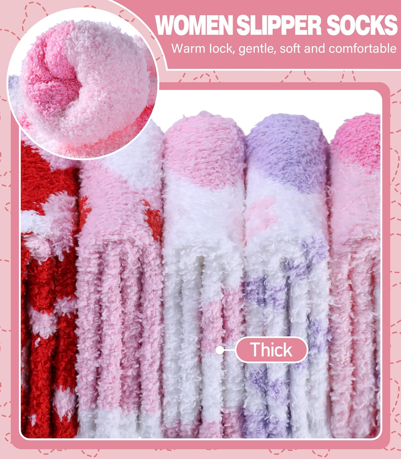 LANLEO Fuzzy Socks for Women Fluffy Slipper Winter Warm Soft Cozy Microfiber Plush Sleeping Heart Socks