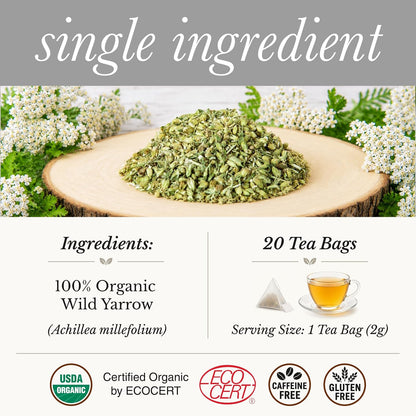 Wild Bliss Organic Wild Yarrow Flower Herbal Tea, 25 Tea Bags