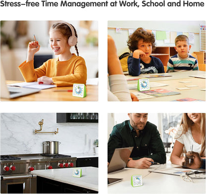 Visual Timer with Protective Case, 60-Minute Countdown Timer for Kids Autism ADHD Classroom Home Office with, Countdown Clock for Teaching Work Meeting Time Managemen with Green Dinosaur Pattern
