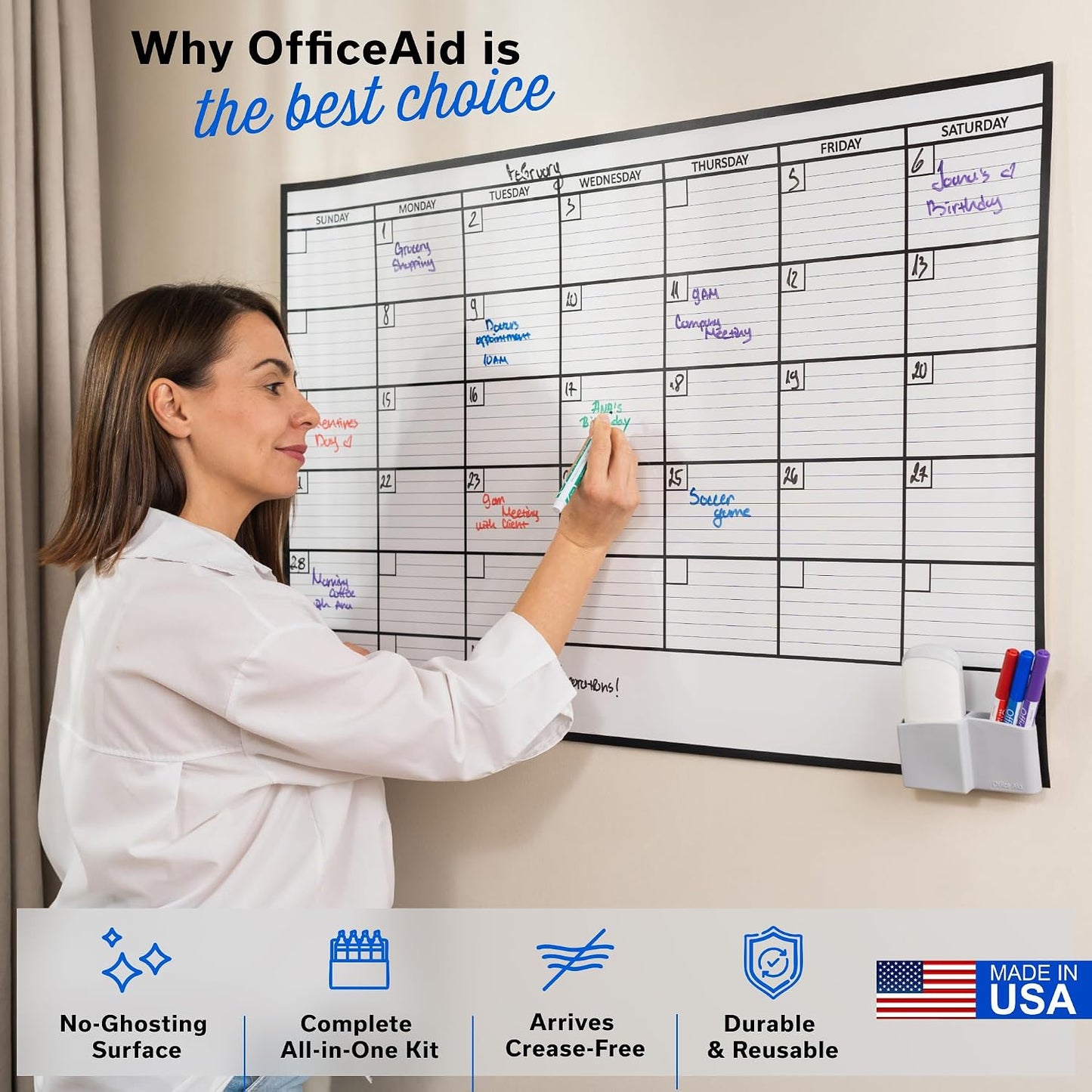 Large Dry Erase Calendar for Wall 36x48, Big Classroom Giant Month, Undated Reusable Family Monthly, Rolled Whiteboard White Board, Calendar Dry Erase Planner for Wall Erasable Large Office 48x36