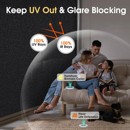 Coavas Blackout Window Film, 100% Light Blocking Privacy Window Film, No Glue Static Cling, Heat & UV Blocking, Removable Room Darkening Window Cover, Renter Friendly for Bedroom, 17.5x78.7Inch,Black
