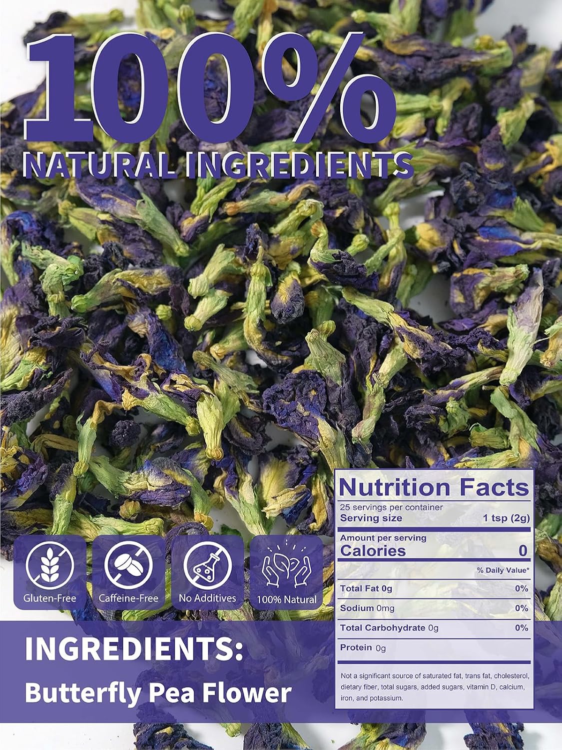 TeeLux Butterfly Pea Flower Tea, 1.76oz Whole Blue Pea Flower Caffeine Free