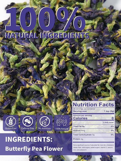 TeeLux Butterfly Pea Flower Tea, 1.76oz Whole Blue Pea Flower Caffeine Free