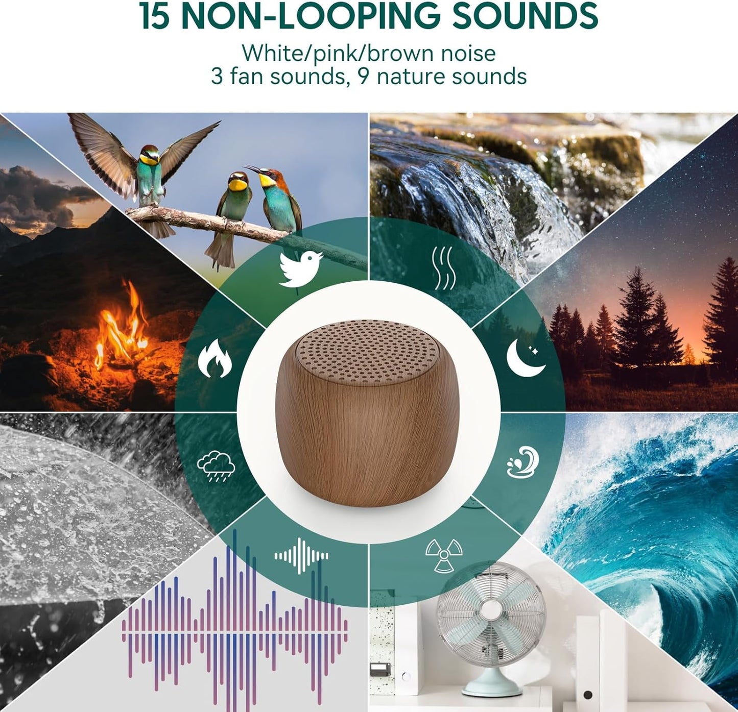 Babelio White Noise Sound Machine for Adults Kids Baby, Mini, 15 Non-looping Sounds, Timer, Memory Function, Easy to Pocket and Travel White