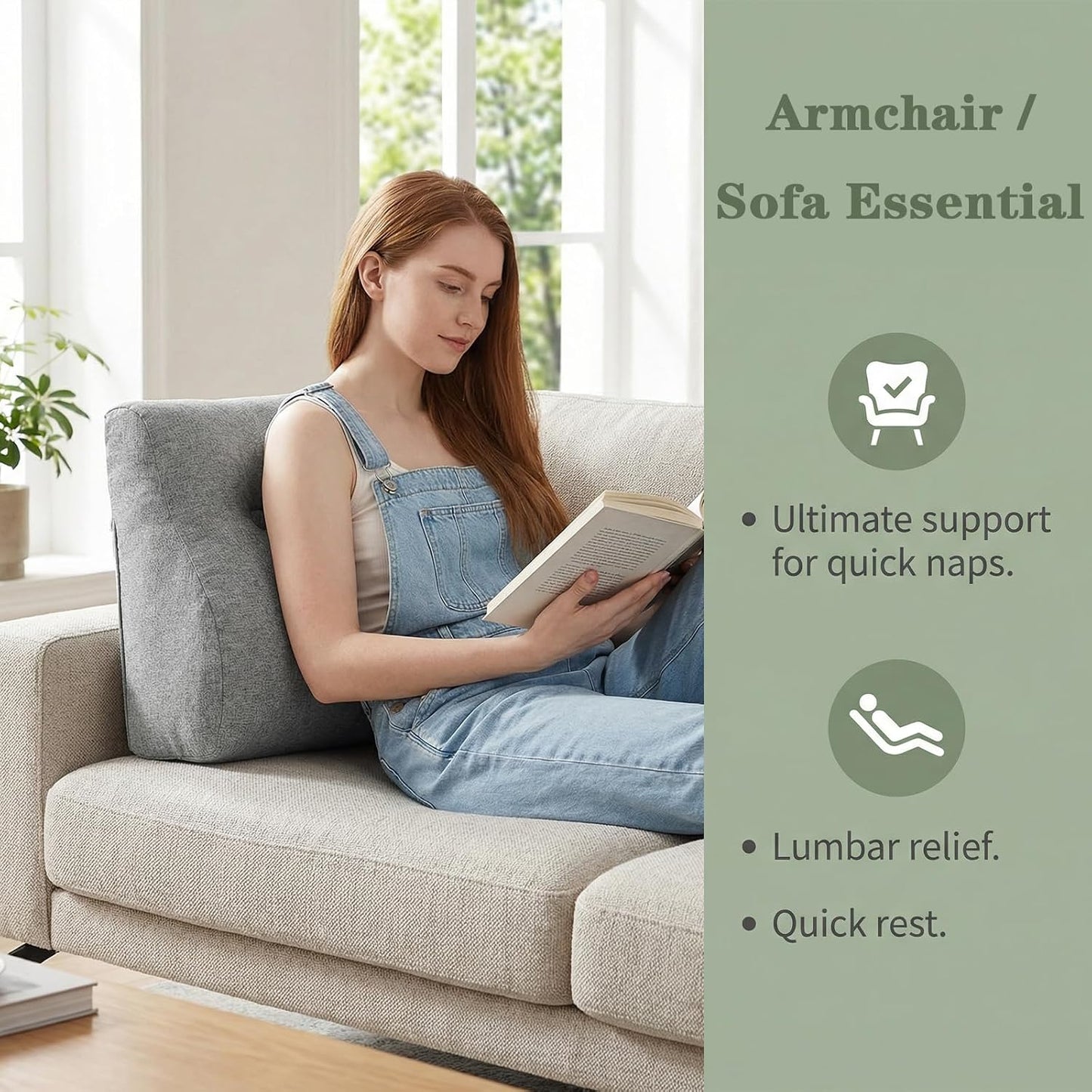 baibu Lumbar Support Pillow for Recliner, Large Memory Foam Dual-Layer Patent Design Back Support Cushion for Sofa & Gaming Chair, Ergonomic Lumbar Pillow with Machine Washable Cover, Brown