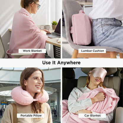 Bedsure Travel Blanket Set with Inflatable Neck Pillow and Eye Mask, Grey