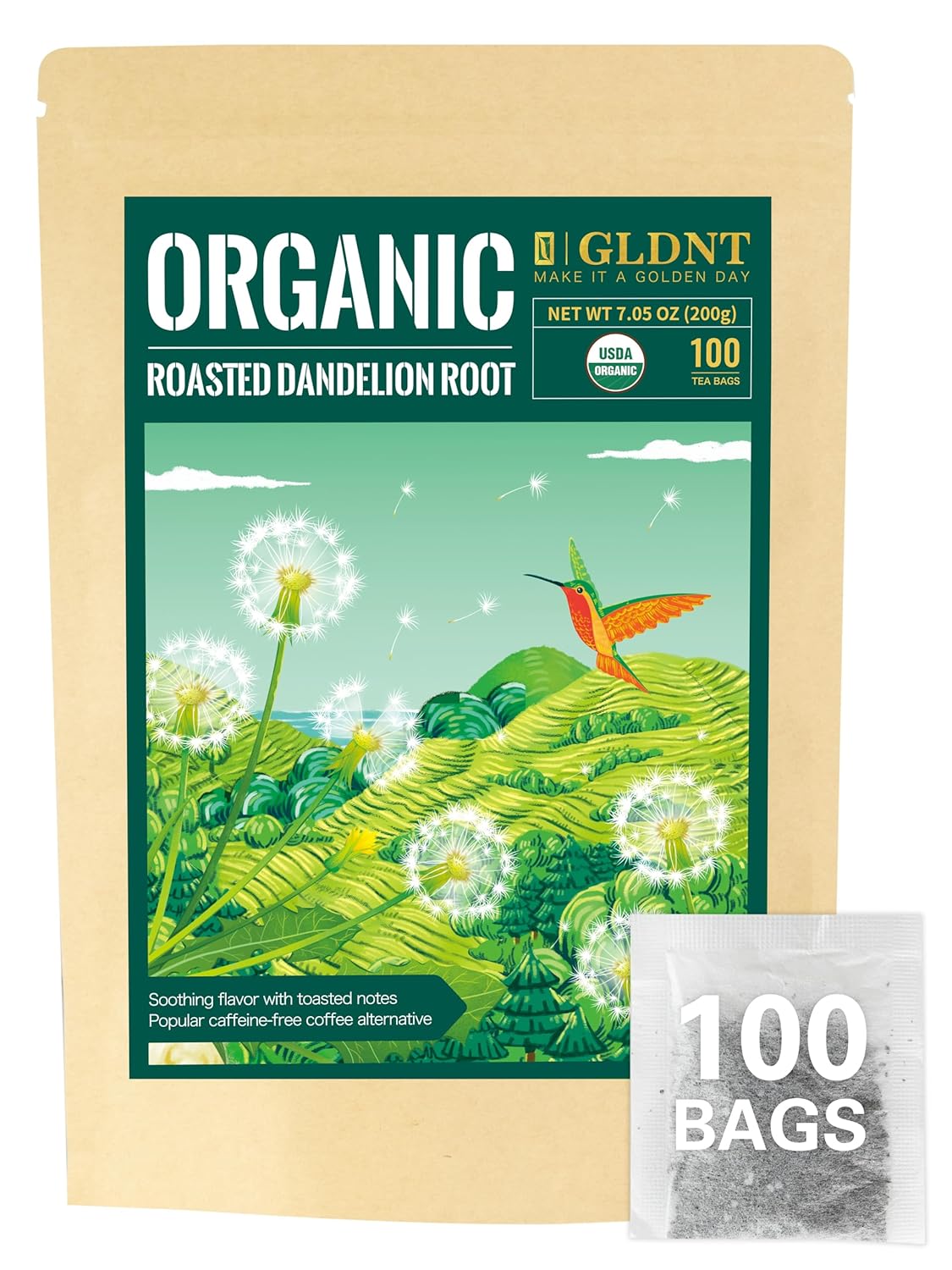 GLDNT Organic Milk Thistle Tea, Natural Organic Milk Thistle Seed Herbal Tea, Mild & Mellow Taste, Caffeine Free, 100 Count