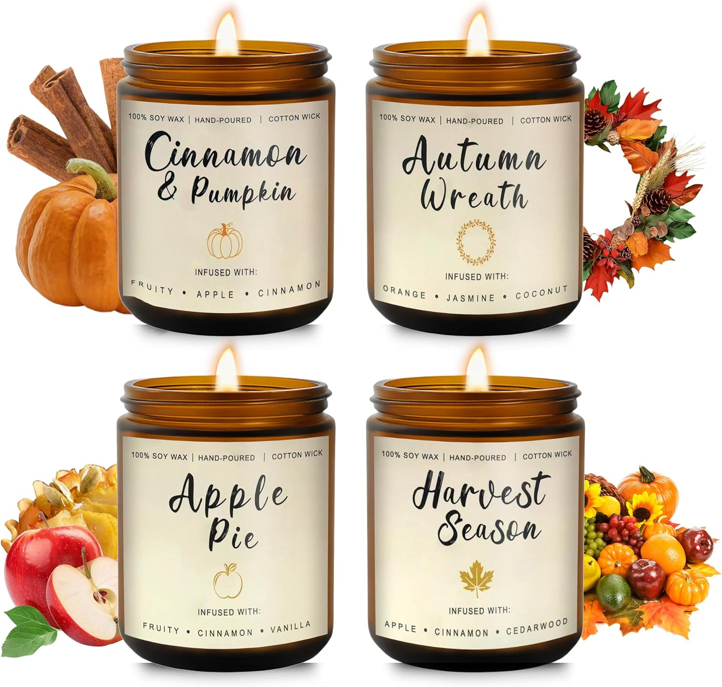 Soy Candles Set of 4, 9oz Natural Soy Wax Aromatherapy Candles, Home Scented Candles with 4 Scents (Lavender, Amber Sandalwood, White Sage, Coconut Vanilla), Gifts for Mom, Women, Relaxation, Yoga