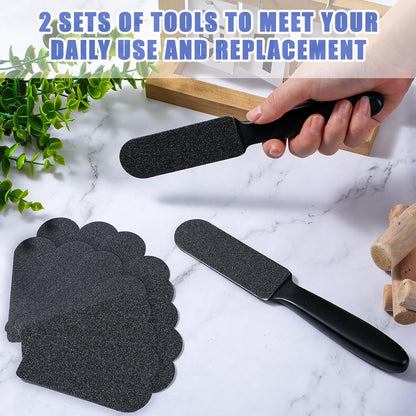 Mudder 2 Pieces Stainless Steel Pedicure Foot File Callus Remover Foot Scrubber Rasp with 20 Replaceable Coarse/Fine Double Side Reusable Pads for Care Cracked Skin Callus Remover Tool(Silver)