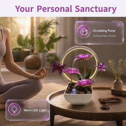 Tabletop Fountain,Indoor Water Fountain,Home Fengshui Décor Zen Relaxation Soothing Sound Machine for Office,Living Room,or Bedroom,Green Lotus,Hummingbird & Pink Flower,9.1inch