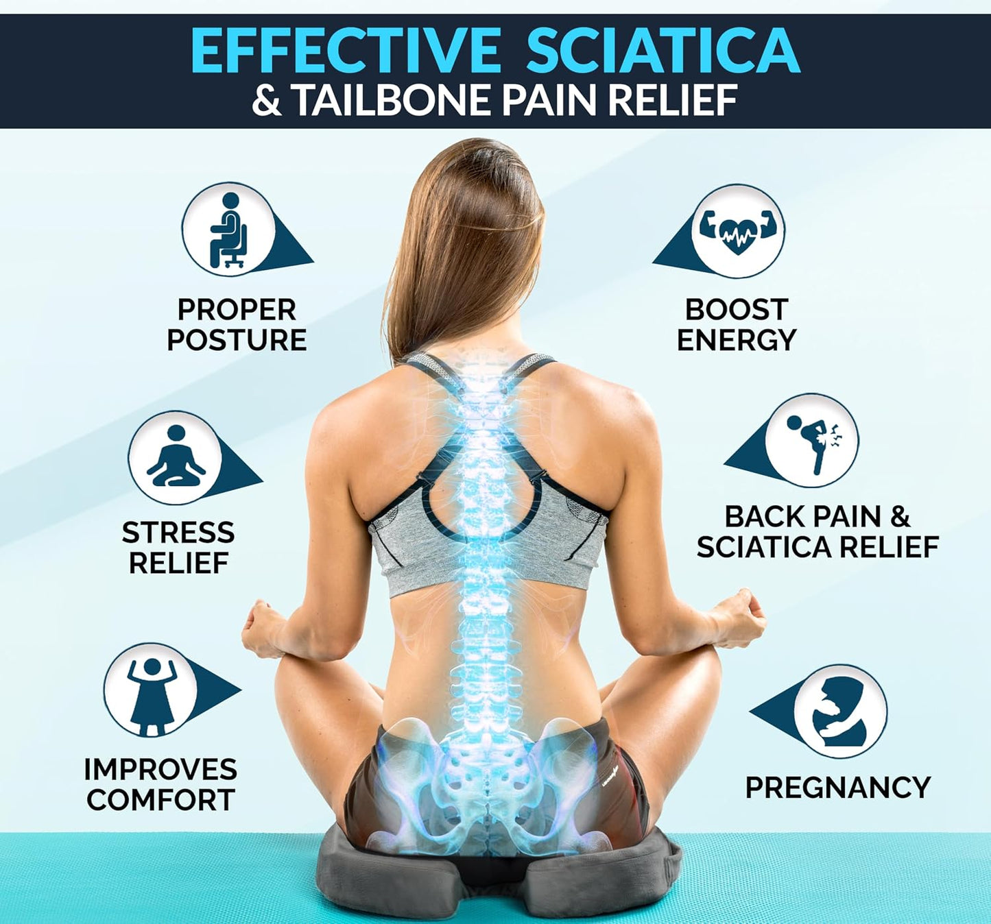 ComfiLife Gel Enhanced Seat Cushion – Office Chair Cushion – Non-Slip Gel & Memory Foam Coccyx Cushion for Tailbone Pain - Desk Chair Car Seat Cushion Driving - Sciatica & Back Pain Relief (Navy)