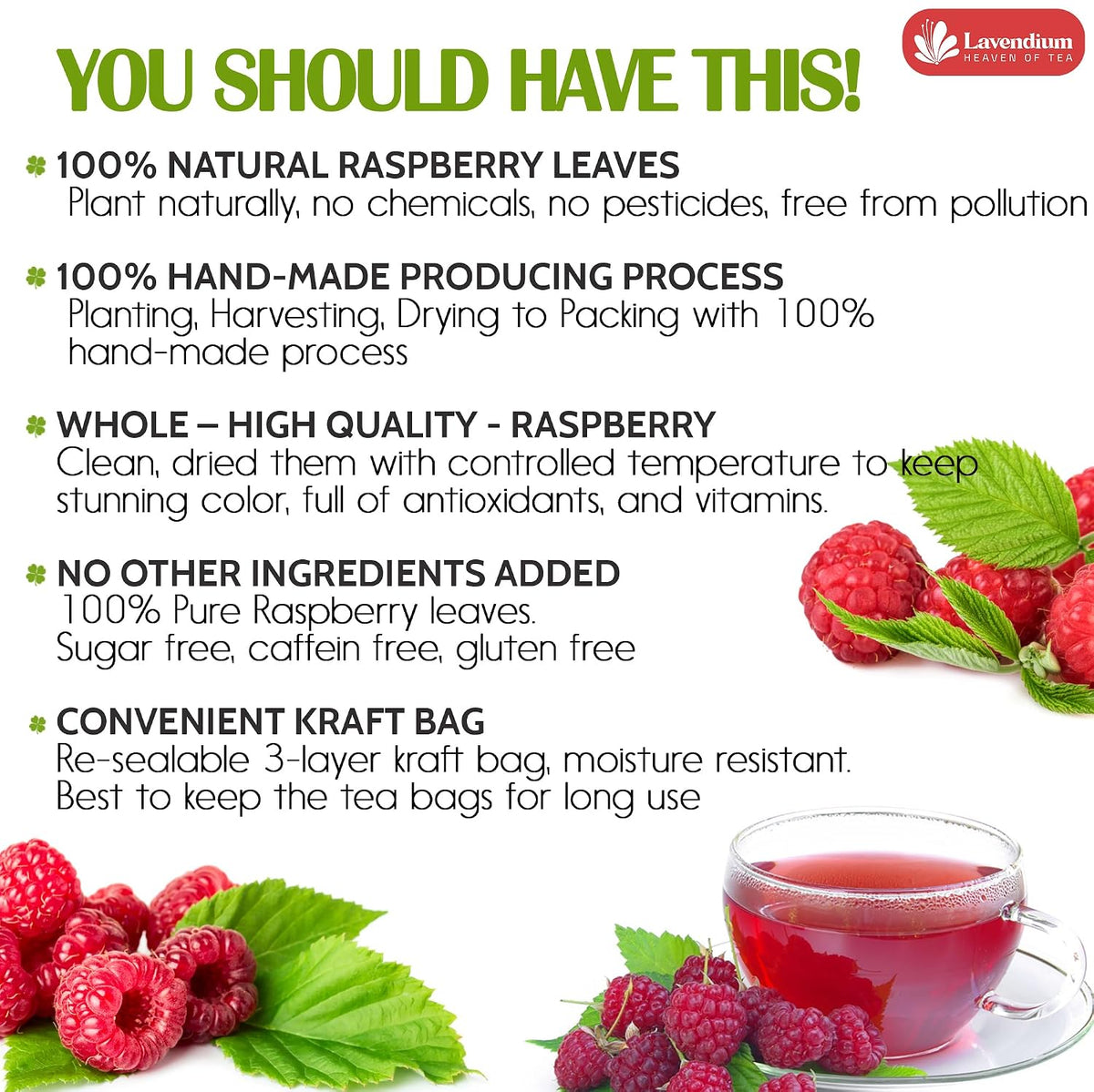 Lavendium Raspberry Leaf Tea Bags, Red Raspberry Leaf Tea