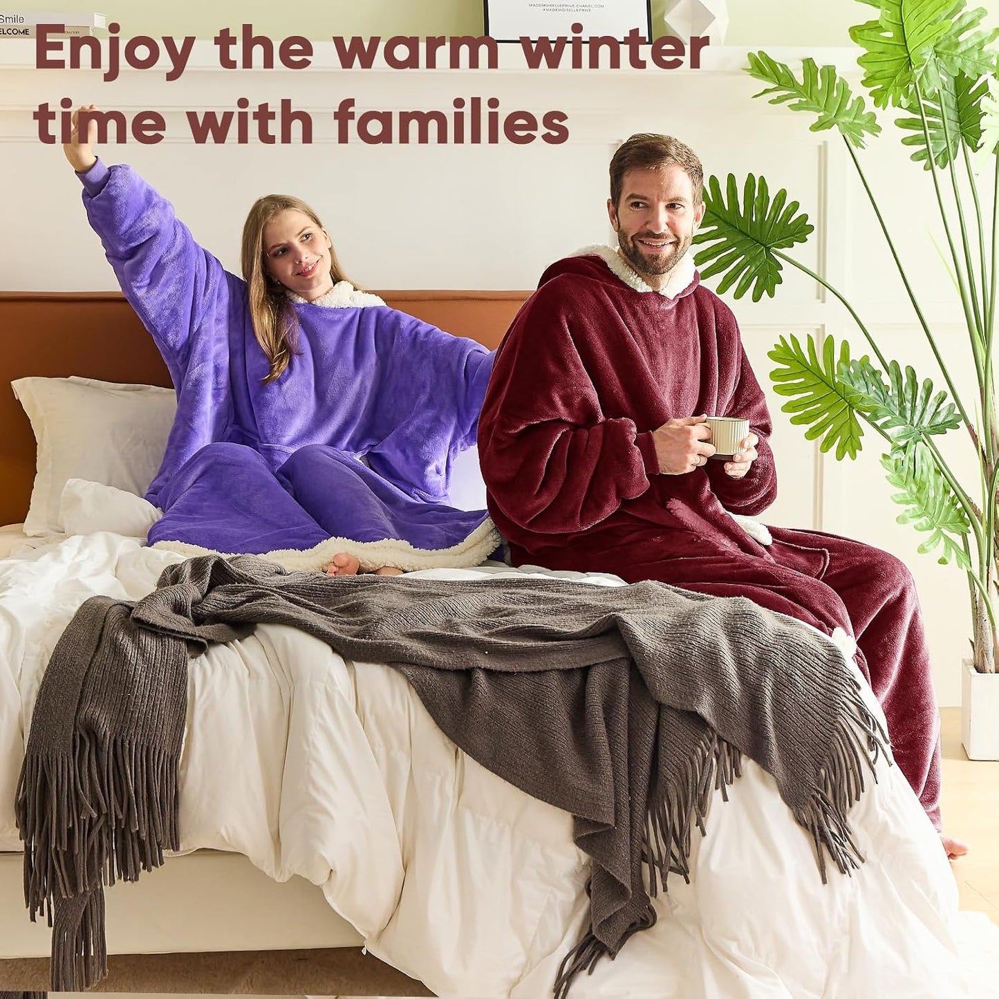 yescool Wearable Blanket Hoodie, Flannel Sherpa Fleece Blanket Sweatshirt for Adults Women Men,One Size Fits All - Colors A