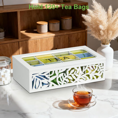 Tea Box Organizer,Wood Tea Organizers and Storage,12 Compartments Teas Bag Organizers,Teas Bag Holder Organizer,Wooden Storage Box for Countertop Kitchen Cabinet Pantry