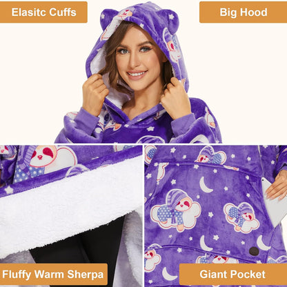 THREE POODLE Wearable Blanket Hoodie for Women, Oversized Sherpa Sweatshirt Blanket for Adults Men, Cozy Hooded Blankets, Gifts for Teen Girls Women Mom Sister
