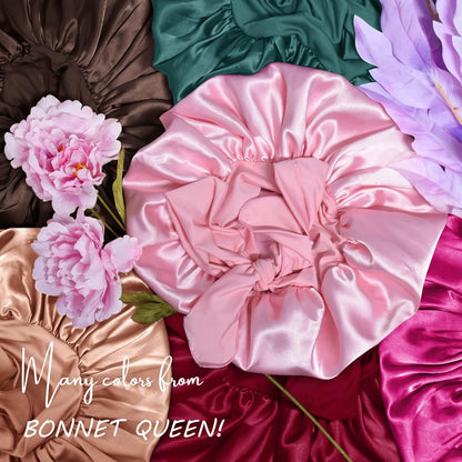 BONNET QUEEN Silk Bonnet for Sleeping for Women Satin Bonnet Night Cap for Curly Hair with Tie Band, Single Layer, Cream Pink