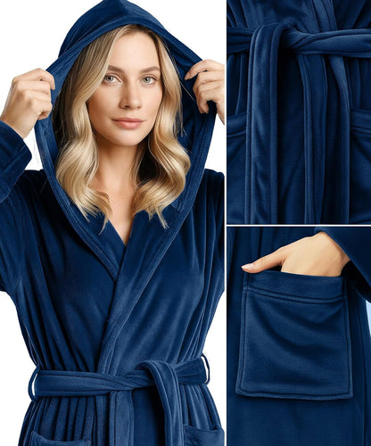 Premium Ultra Soft Robes for Women with Hood Plush Fleece Long Bathrobe