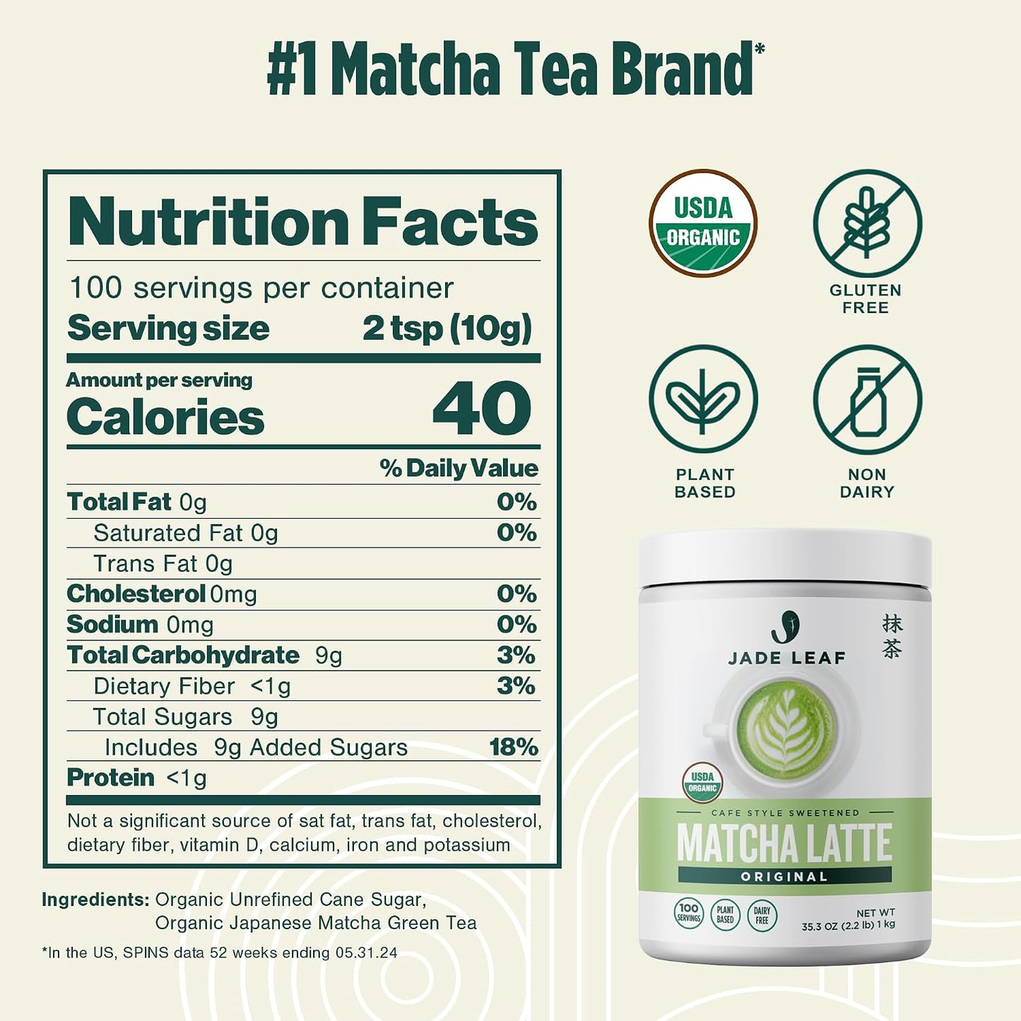 Jade Leaf Matcha Organic Matcha Latte Mix - Bulk Value Size - Lightly Sweet Japanese Matcha Powder with Organic Cane Sugar for Café Style Blend, 35.3 Ounce / 1000g (Pack of 1)