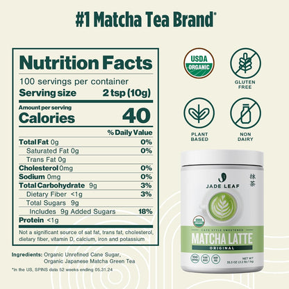 Jade Leaf Matcha Organic Matcha Latte Mix - Bulk Value Size - Lightly Sweet Japanese Matcha Powder with Organic Cane Sugar for Café Style Blend, 35.3 Ounce / 1000g (Pack of 1)