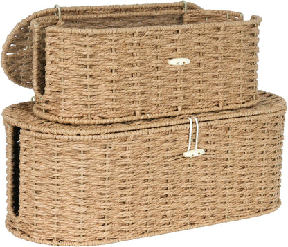 Set of 2 Cable Management Box, Handwoven Cord Hider Box with 3 Open Slots
