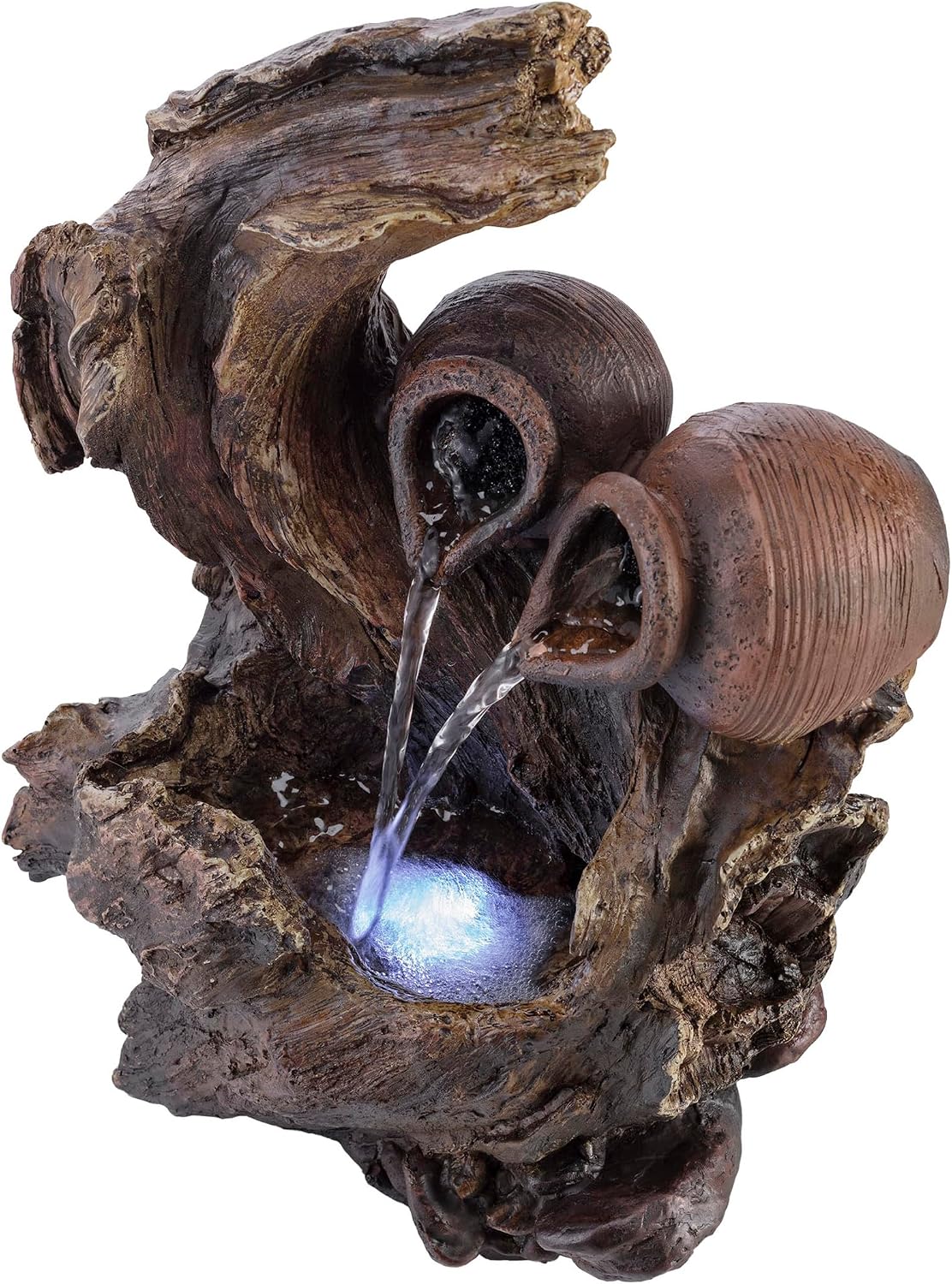Alpine Corporation | 14"H Indoor Tiered Log Tabletop Fountain with LED Lights — Cascading Waterfall Design Creates Relaxing Ambiance for Home & Office Décor