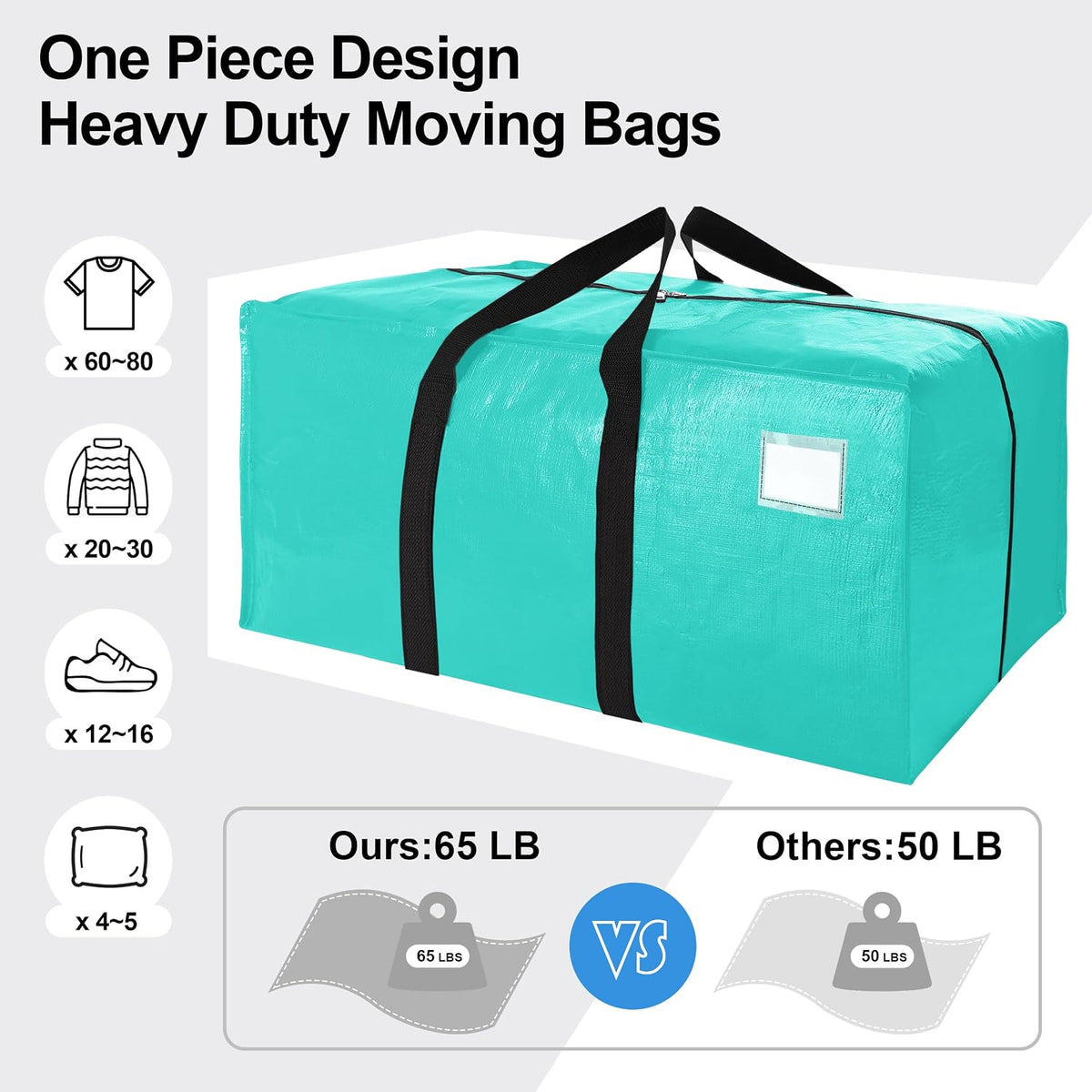 VELVETSURE Heavy Duty Extra Large Moving Bags W/Backpack Straps - Strong Handles & Zippers, Storage Totes For Space Saving, Fold Flat, Alternative to Box and Bin (Set of 6, Multicolor)