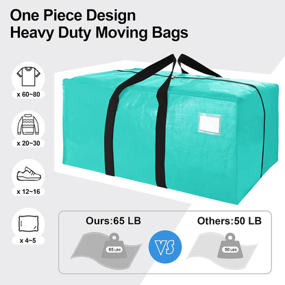 VELVETSURE Heavy Duty Extra Large Moving Bags W/Backpack Straps - Strong Handles & Zippers, Storage Totes For Space Saving, Fold Flat, Alternative to Box and Bin (Set of 6, Multicolor)