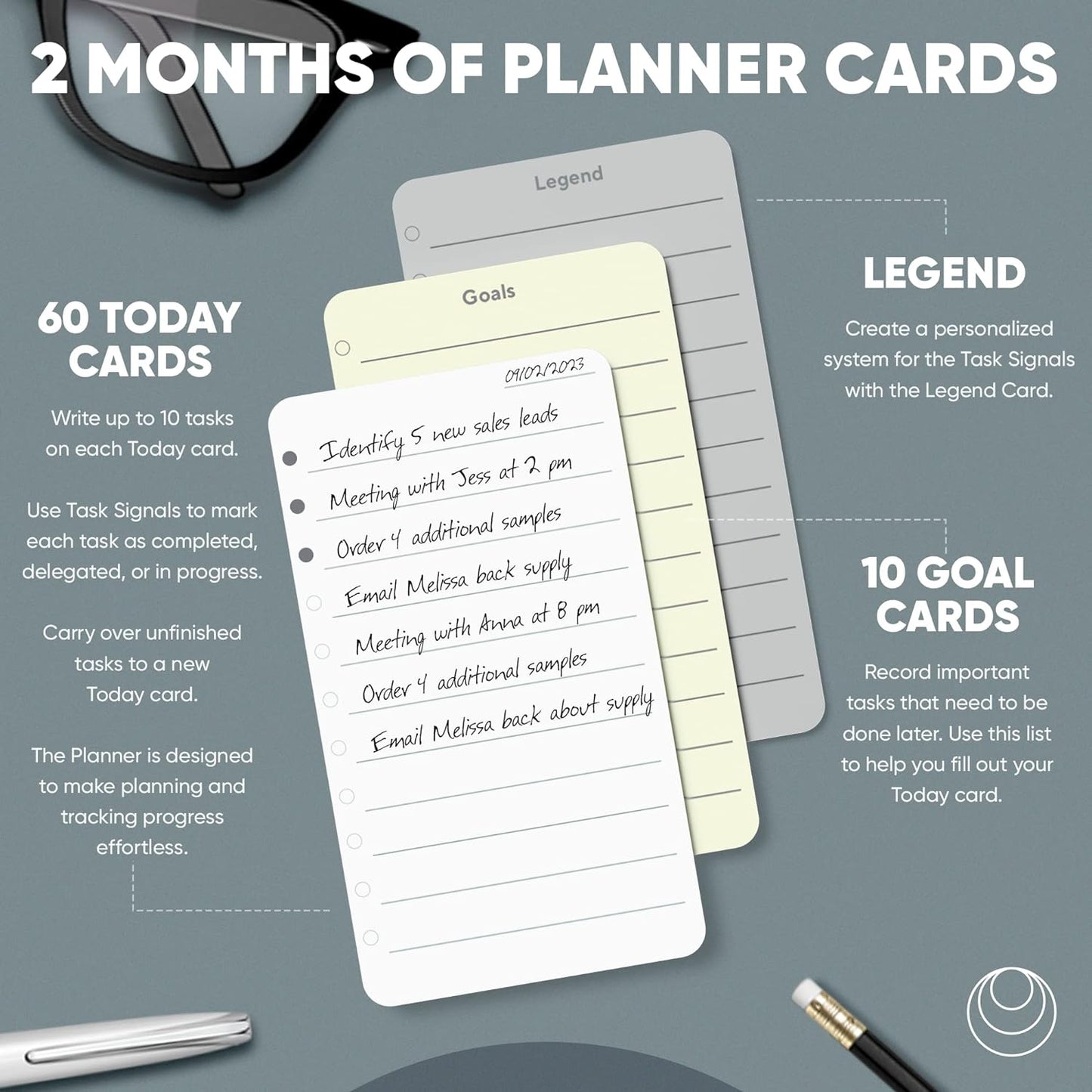Daily Planner To Do List Notepad - Checklist & Goal Cards for ADHD Focus - Walnut Display + Planner Cards