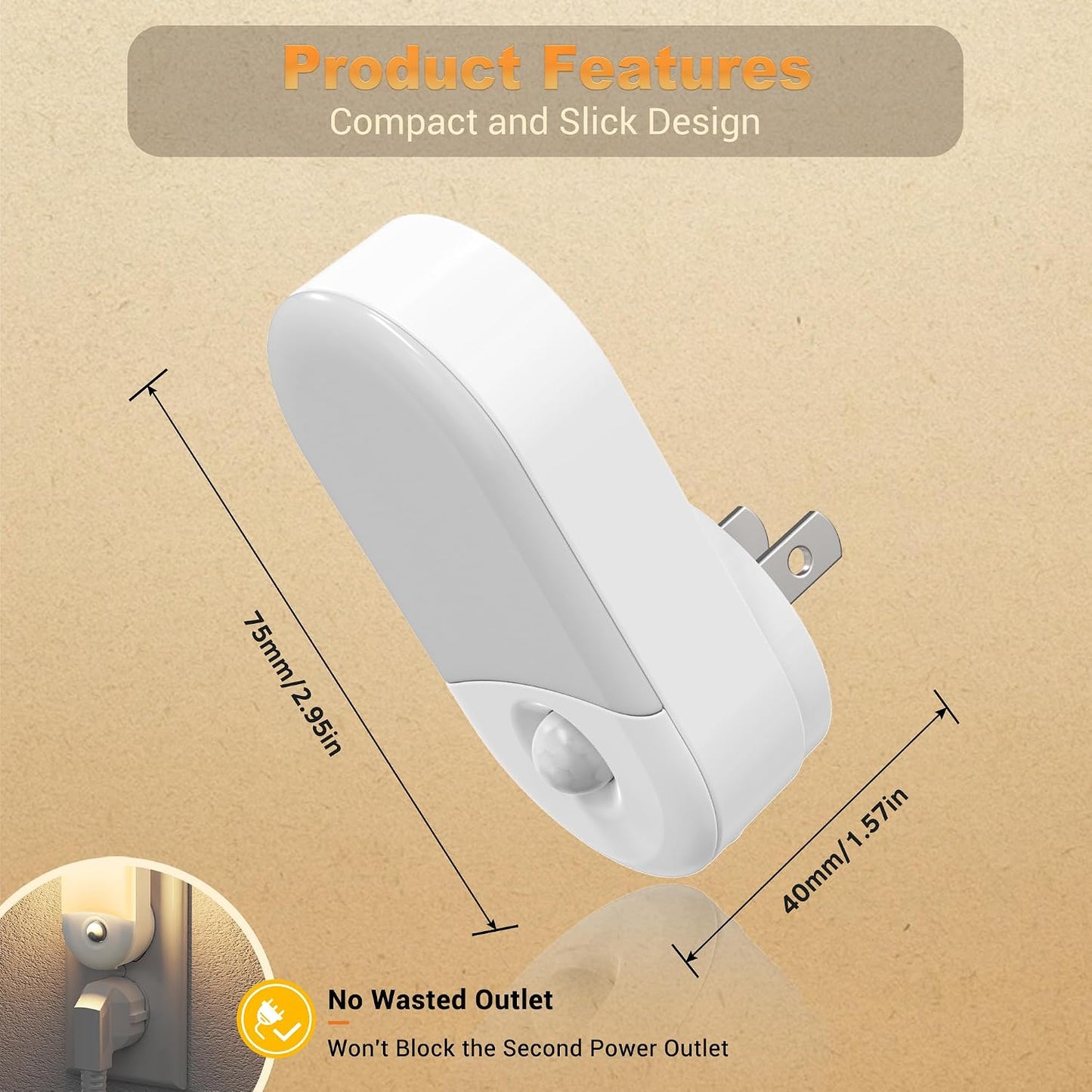 JandCase Night Light, Modern Night Lights Plug into Wall,2 Pack Dusk to Dawn Sensor Nightlight, Amber Brightness Adjustable Nightlight for Kids Bathroom Hallway Kitchen Bedroom Decor